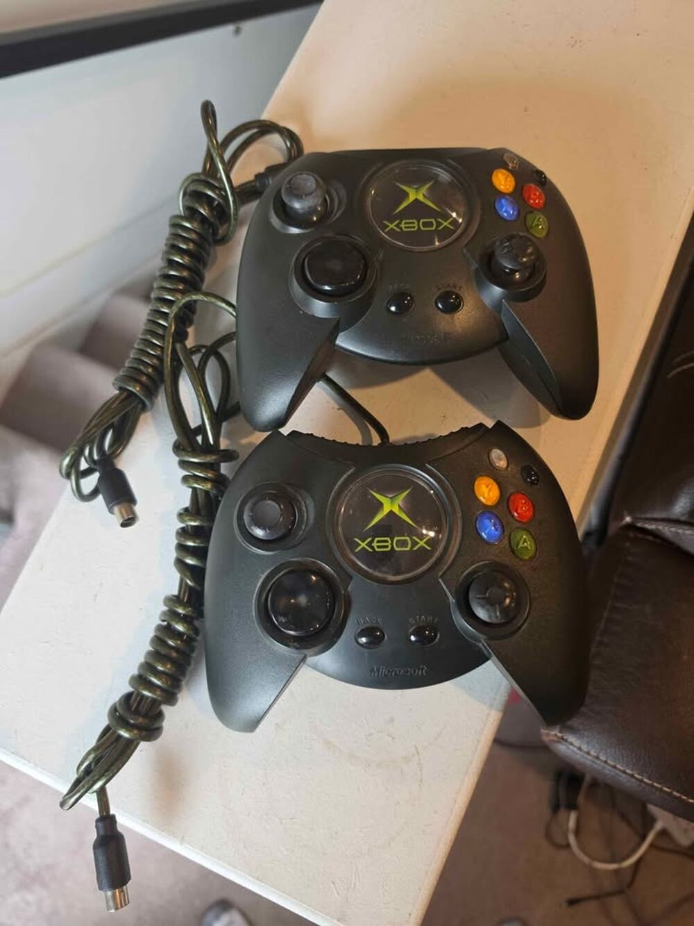 Original Xbox Duke Controllers (2) Official Microsoft With Cables Vintage Gaming